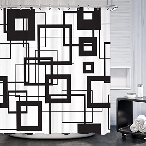 JOGAMA Duschvorhang 180x200 Geometrische Muster, Shower Curtains Antischimmel 3D Schwarz Und Weiß, Duschvorhänge Wasserdicht Waschbar, Badevorhang für Badewanne Dusche Badezimmer, mit 12 Ringe von JOGAMA
