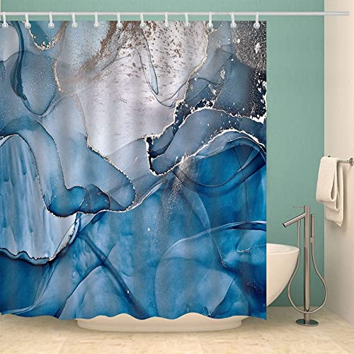 JOGAMA Duschvorhang 240x200 Blauer Marmor, Duschvorhänge Antischimmel 3D Marmor, Shower Curtains Waschbar, Badevorhang für Badewanne Badezimmer, mit 12 Ringe von JOGAMA