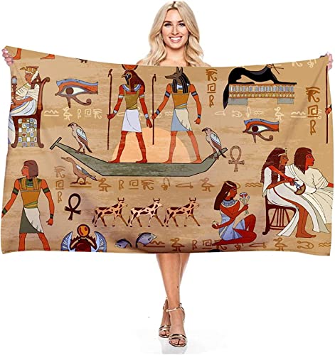 JOGAMA Mikrofaser Strandtuch Ägyptisches Thema 80x160 cm, 3D Badetuch Altes ägypten Weiches Leicht Handtuch Schnelltrocknend Sandfreies Strandhandtuch für Erwachsene Kinder von JOGAMA