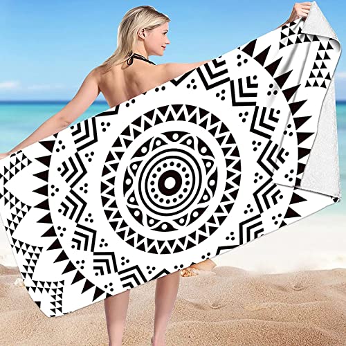 JOGAMA Mikrofaser Strandtuch Böhmen 80x160 cm, 3D Badetuch Schwarz Und Weiß Weiches Leicht Handtuch Schnelltrocknend Sandfreies Strandhandtuch für Erwachsene Kinder von JOGAMA