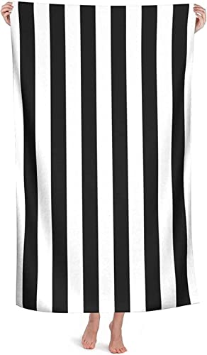 JOGAMA Mikrofaser Strandtuch Schwarze Und Weiße Streifen Groß 100x200 cm, 3D Badetuch Streifen Weiches Leicht Handtuch Schnelltrocknend Sandfreies Strandhandtuch für Erwachsene Kinder von JOGAMA
