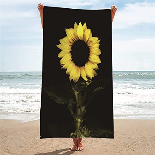 JOGAMA Mikrofaser Strandtuch Sonnenblume Groß 150x200 cm, 3D Badetuch Schwarz Weiches Leicht Handtuch Schnelltrocknend Sandfreies Strandhandtuch für Erwachsene Kinder von JOGAMA