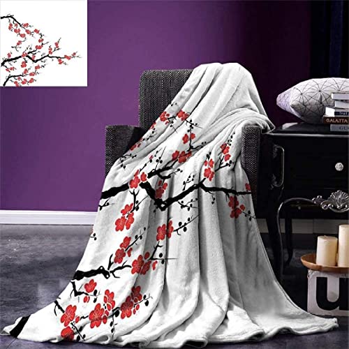 Kuscheldecke 130x150 Japanische Kirschblüten, Flanell Fleecedecke 3D Weiss Weiche und Warme Decke, als Sofadecke Wohndecke Tagesdecke Wolldecken, für Kinder Erwachsene von JOGAMA