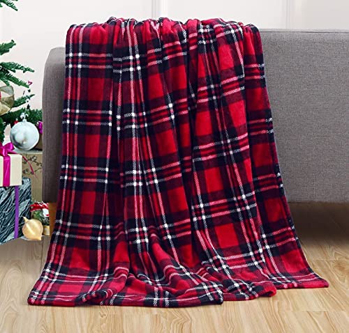 Kuscheldecke 220x240 Rot Kariert, Flanell Fleecedecke 3D Kariertes Muster Weiche und Warme Decke, als Sofadecke Wohndecke Tagesdecke Wolldecken, für Kinder Erwachsene von JOGAMA