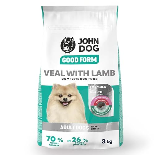 JOHN DOG Trockenfutter für Hunde Good Form Kalb mit Lamm - Getreidefrei und Geflügelfrei - Hundefutter für Erwachsene Hunde Mini- und kleine Rassen - 3kg von JOHN DOG