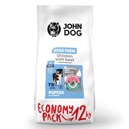 JOHN DOG Hundefutter für Welpen Aller Rassen - Good Form Huhn mit Rind -Trockenfutter für Hunde - Getreidefreies Welpenfutter 12kg von JOHN DOG