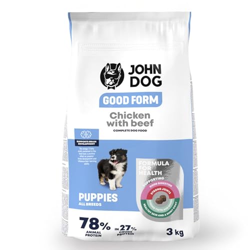 JOHN DOG Hundefutter für Welpen Aller Rassen - Good Form Huhn mit Rind -Trockenfutter für Hunde - Getreidefreies Welpenfutter 3kg JOHN DOG Hundefutter für Welpen Aller Rassen - Good Form Huhn mit Rind -Trockenfutter für Hunde - Getreidefreies Welpenfutter 3kg von JOHN DOG