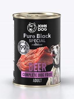 JOHN DOG Hundenassfutter Hirsch - Premium Getreidefreies Hundefutter mit 99% Fleisch - Monoprotein Nassfutter für ausgewachsene Hunde - Pure Black Special Edition 400g von JOHN DOG