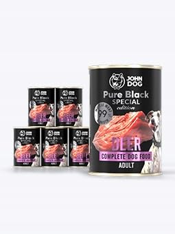 JOHN DOG Hundenassfutter Hirsch - Premium Getreidefreies Hundefutter mit 99% Fleisch - Monoprotein Nassfutter für ausgewachsene Hunde - Pure Black Special Edition 6 x 400g von JOHN DOG