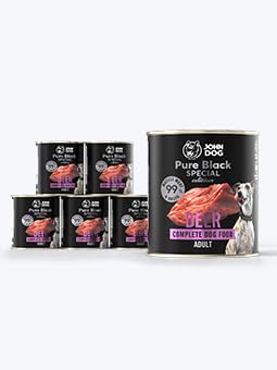JOHN DOG Hundenassfutter Hirsch - Premium Getreidefreies Hundefutter mit 99% Fleisch - Monoprotein Nassfutter für ausgewachsene Hunde - Pure Black Special Edition 6 x 800g von JOHN DOG