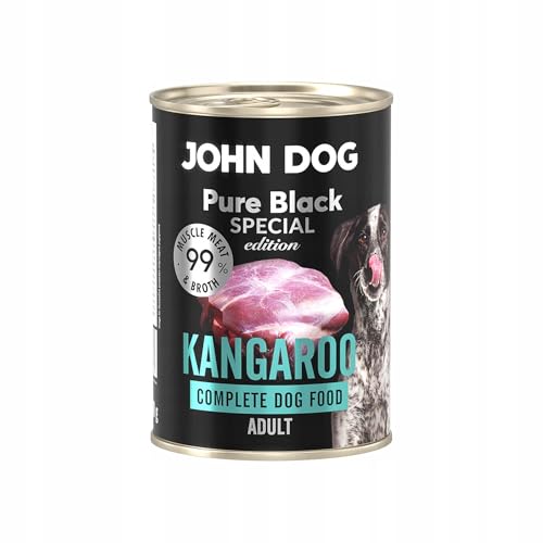 JOHN DOG Hundenassfutter Känguru - Premium Getreidefreies Hundefutter mit 99% Fleisch - Monoprotein Nassfutter für ausgewachsene Hunde - Pure Black Special Edition 400g von JOHN DOG