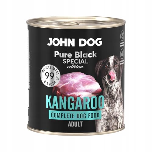 JOHN DOG Hundenassfutter Känguru - Premium Getreidefreies Hundefutter mit 99% Fleisch - Monoprotein Nassfutter für ausgewachsene Hunde - Pure Black Special Edition 800g von JOHN DOG