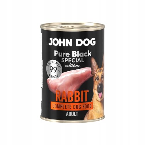 JOHN DOG Hundenassfutter Kaninchen - Premium Getreidefreies Hundefutter mit 99% Fleisch - Monoprotein Nassfutter für ausgewachsene Hunde - Pure Black Special Edition 400g von JOHN DOG