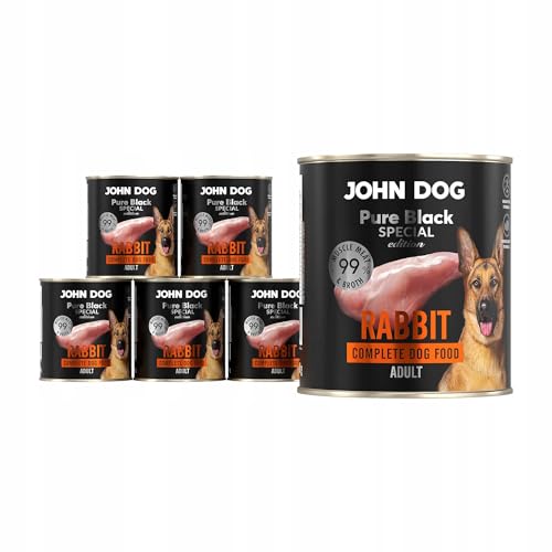 JOHN DOG Hundenassfutter Kaninchen - Premium Getreidefreies Hundefutter mit 99% Fleisch - Monoprotein Nassfutter für ausgewachsene Hunde - Pure Black Special Edition 6 x 800g von JOHN DOG
