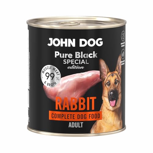 JOHN DOG Hundenassfutter Kaninchen - Premium Getreidefreies Hundefutter mit 99% Fleisch - Monoprotein Nassfutter für ausgewachsene Hunde - Pure Black Special Edition 800g von JOHN DOG