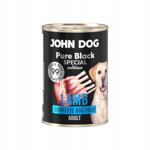 JOHN DOG Hundenassfutter Lamm - Premium Getreidefreies Hundefutter mit 99% Fleisch - Monoprotein Nassfutter für ausgewachsene Hunde - Pure Black Special Edition 400g von JOHN DOG