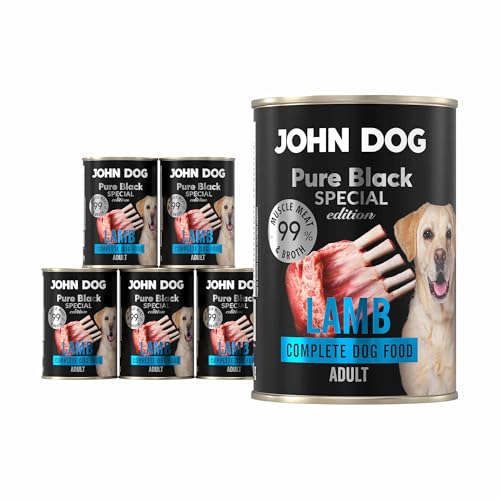 JOHN DOG Hundenassfutter Lamm - Premium Getreidefreies Hundefutter mit 99% Fleisch - Monoprotein Nassfutter für ausgewachsene Hunde - Pure Black Special Edition 6 x 400g von JOHN DOG