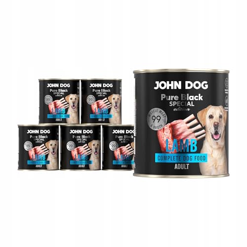 JOHN DOG Hundenassfutter Lamm - Premium Getreidefreies Hundefutter mit 99% Fleisch - Monoprotein Nassfutter für ausgewachsene Hunde - Pure Black Special Edition 6 x 800g von JOHN DOG