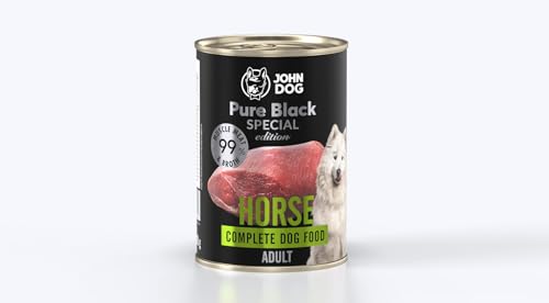 JOHN DOG Hundenassfutter Pferdefleisch - Premium Getreidefreies Hundefutter mit 99% Fleisch - Monoprotein Nassfutter für ausgewachsene Hunde - Pure Black Special Edition 400g von JOHN DOG