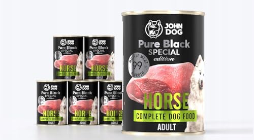 JOHN DOG Hundenassfutter Pferdefleisch - Premium Getreidefreies Hundefutter mit 99% Fleisch - Monoprotein Nassfutter für ausgewachsene Hunde - Pure Black Special Edition 6 x 400g von JOHN DOG