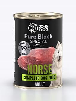 JOHN DOG Hundenassfutter Pferdefleisch - Premium Getreidefreies Hundefutter mit 99% Fleisch - Monoprotein Nassfutter für ausgewachsene Hunde - Pure Black Special Edition 800g von JOHN DOG