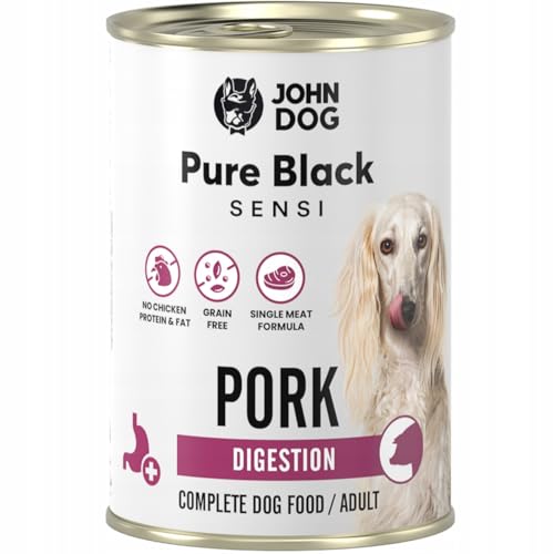 JOHN DOG Hundenassfutter Pure Black Digestion Schwein - Getreidefreies Monoprotein Nassfutter für empfindliche Hunde - Ohne Huhn, fördert die Verdauung 400g von JOHN DOG