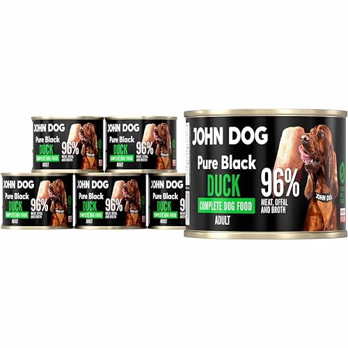 JOHN DOG Hundenassfutter Pure Black Ente - Premium Getreidefreies Hundefutter mit 96% Fleisch - Monoprotein Nassfutter für ausgewachsene Hunde 6 x 200g von JOHN DOG