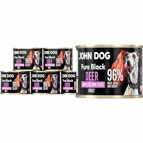 JOHN DOG Hundenassfutter Pure Black Hirsch - Premium Getreidefreies Hundefutter mit 96% Fleisch - Monoprotein Nassfutter für ausgewachsene Hunde 6 x 200g von JOHN DOG