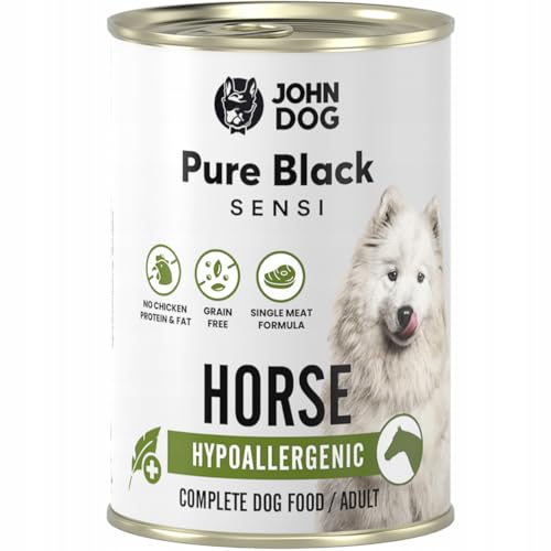 JOHN DOG Hundenassfutter Pure Black Hypoallergenic Pferdefleisch - Getreidefreies Monoprotein Nassfutter für empfindliche Hunde - Ohne Huhn, unterstützt Haut und Fell 6 x 400g JOHN DOG Hundenassfutter Pure Black Hypoallergenic Pferdefleisch - Getreidefreies Monoprotein Nassfutter für empfindliche Hunde - Ohne Huhn, unterstützt Haut und Fell 6 x 400g von JOHN DOG