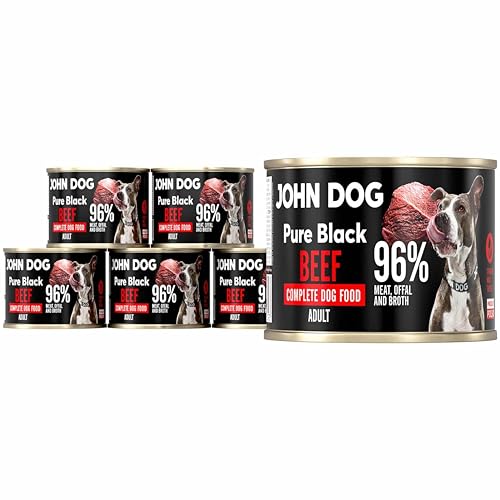 JOHN DOG Hundenassfutter Pure Black Rind - Premium Getreidefreies Hundefutter mit 96% Fleisch - Monoprotein Nassfutter für ausgewachsene Hunde 6 x 200g von JOHN DOG