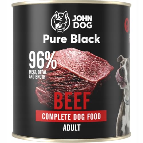 JOHN DOG Hundenassfutter Pure Black Rind - Premium Getreidefreies Hundefutter mit 96% Fleisch - Monoprotein Nassfutter für ausgewachsene Hunde 800g von JOHN DOG