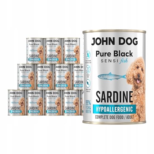 JOHN DOG Hundenassfutter Pure Black Sensi Fish Sardine - Getreidefreies und Hypoallergenes Monoprotein Nassfutter für empfindliche Hunde 12 x 400g von JOHN DOG