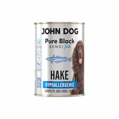JOHN DOG Hundenassfutter Pure Black Sensi Fish Seelachs - Getreidefreies und Hypoallergenes Monoprotein Nassfutter für empfindliche Hunde 400g von JOHN DOG