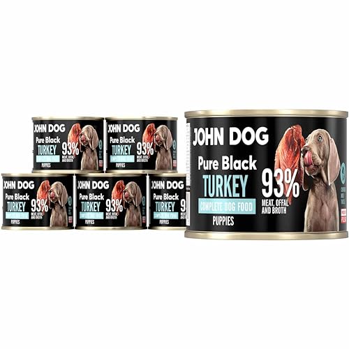 JOHN DOG Hundenassfutter Pure Black Truthahn - Premium Getreidefreies Nassfutter mit 93% Fleisch - Monoprotein Hundefutter für Welpen 6 x 200g von JOHN DOG