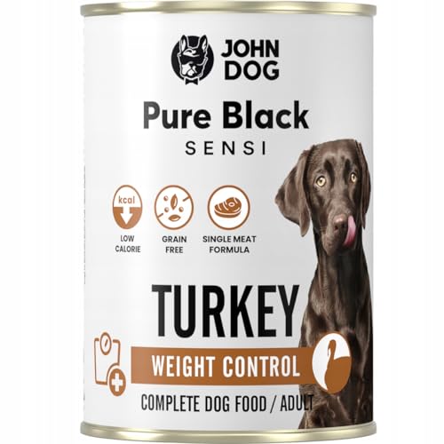 JOHN DOG Hundenassfutter Pure Black Weight Control Truthahn - Getreidefreies Monoprotein Nassfutter für empfindliche Hunde - Unterstützt Gewichtskontrolle und Verdauung 6 x 400g von JOHN DOG