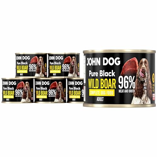 JOHN DOG Hundenassfutter Pure Black Wild - Premium Getreidefreies Hundefutter mit 96% Fleisch - Monoprotein Nassfutter für ausgewachsene Hunde 6 x 200g von JOHN DOG