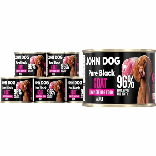 JOHN DOG Hundenassfutter Pure Black Ziege - Premium Getreidefreies Hundefutter mit 96% Fleisch - Monoprotein Nassfutter für ausgewachsene Hunde 6 x 200g von JOHN DOG