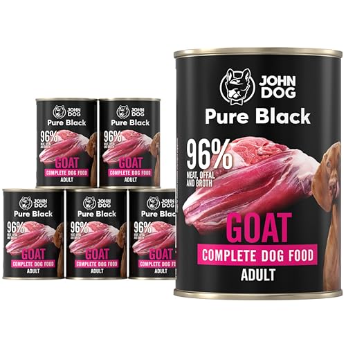 JOHN DOG Hundenassfutter Pure Black Ziege - Premium Getreidefreies Hundefutter mit 96% Fleisch - Monoprotein Nassfutter für ausgewachsene Hunde 6 x 400g von JOHN DOG
