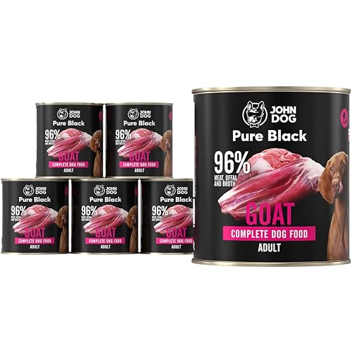 JOHN DOG Hundenassfutter Pure Black Ziege - Premium Getreidefreies Hundefutter mit 96% Fleisch - Monoprotein Nassfutter für ausgewachsene Hunde 6 x 800g von JOHN DOG
