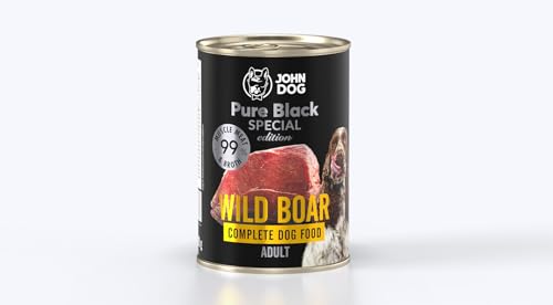 JOHN DOG Hundenassfutter Wild - Premium Getreidefreies Hundefutter mit 99% Fleisch - Monoprotein Nassfutter für ausgewachsene Hunde - Pure Black Special Edition 400g von JOHN DOG