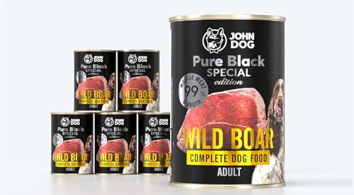 JOHN DOG Hundenassfutter Wild - Premium Getreidefreies Hundefutter mit 99% Fleisch - Monoprotein Nassfutter für ausgewachsene Hunde - Pure Black Special Edition 6 x 400g von JOHN DOG