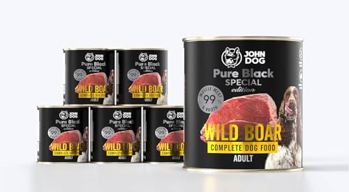 JOHN DOG Hundenassfutter Wild - Premium Getreidefreies Hundefutter mit 99% Fleisch - Monoprotein Nassfutter für ausgewachsene Hunde - Pure Black Special Edition 6 x 800g von JOHN DOG