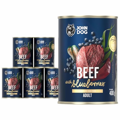 JOHN DOG Nassfutter für Hunde Berry Line Rind mit Heidelbeeren - Getreidefrei Hundefutter mit Superfoods und 96% Fleisch & Innereien - für Erwachsene Hunde 6 x 400g JOHN DOG Nassfutter für Hunde Berry Line Rind mit Heidelbeeren - Getreidefrei Hundefutter mit Superfoods und 96% Fleisch & Innereien - für Erwachsene Hunde 6 x 400g von JOHN DOG