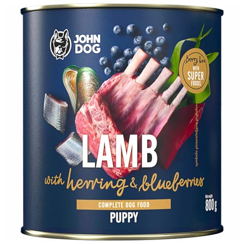 JOHN DOG Nassfutter für Hunde Berry Line Lamm mit Brombeeren - Getreidefrei Hundefutter mit Superfoods und 96% Fleisch & Innereien - für Erwachsene Hunde 800g von JOHN DOG