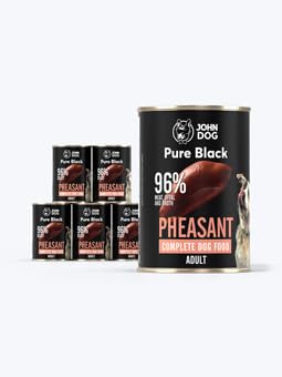 JOHN DOG Nassfutter für Hunde Pure Black Fasan 6x400g-Für zu Allergien neigende Hunde-Getreidefrei Hundefutter mit 96% Fleisch und Innereien-Für Erwachsene Hunde Aller Rassen von JOHN DOG