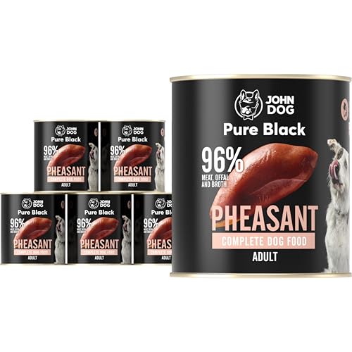 JOHN DOG Hundenassfutter Pure Black Fasan - Premium Getreidefreies Hundefutter mit 96% Fleisch - Monoprotein Nassfutter für ausgewachsene Hunde 6 x 800g von JOHN DOG