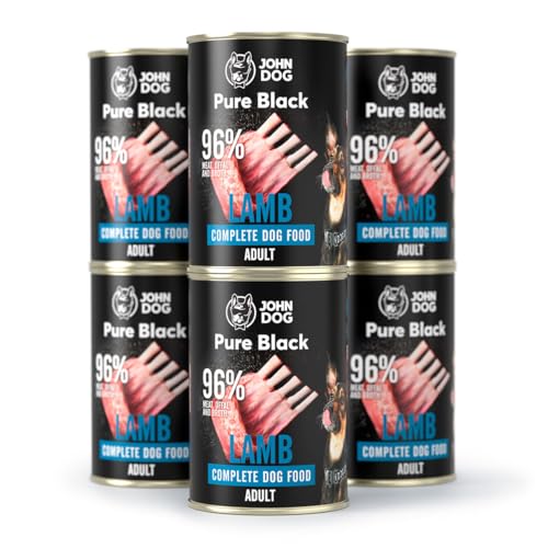 JOHN DOG Nassfutter für Hunde Pure Black Lamm 6x400g - Für zu Allergien neigende Hunde - Getreidefrei, Monoprotein Hundefutter - Für Erwachsene Hunde Aller Rassen… von JOHN DOG