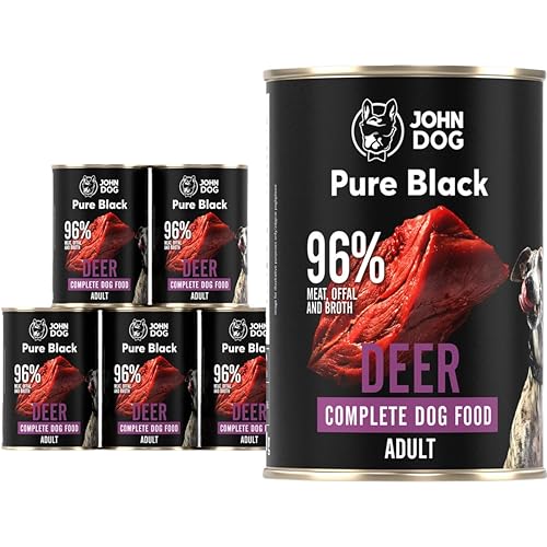 JOHN DOG Hundenassfutter Pure Black Hirsch - Premium Getreidefreies Hundefutter mit 96% Fleisch - Monoprotein Nassfutter für ausgewachsene Hunde 6 x 400g von JOHN DOG