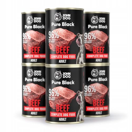 JOHN DOG Pure Black - 96% Fleisch - Premium Nassfutter für Hunde - Hypoallergenes Hundefutter - Glutenfrei Nassfutter - 100% Natürliche Zutaten - 6 x 400g - (RINDFLEISCH) von JOHN DOG