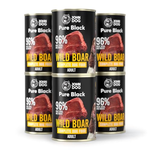 JOHN DOG Pure Black - 96% Fleisch - Premium Nassfutter für Hunde - Hypoallergenes Hundefutter - Glutenfrei Nassfutter - 100% Natürliche Zutaten - 6 x 400g - (WILDES Schwein) von JOHN DOG